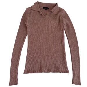 S. Christina Wool Blend Ribbed Knit Polo Sweater Mauve‎ V-Neck Long Sleeve L m3